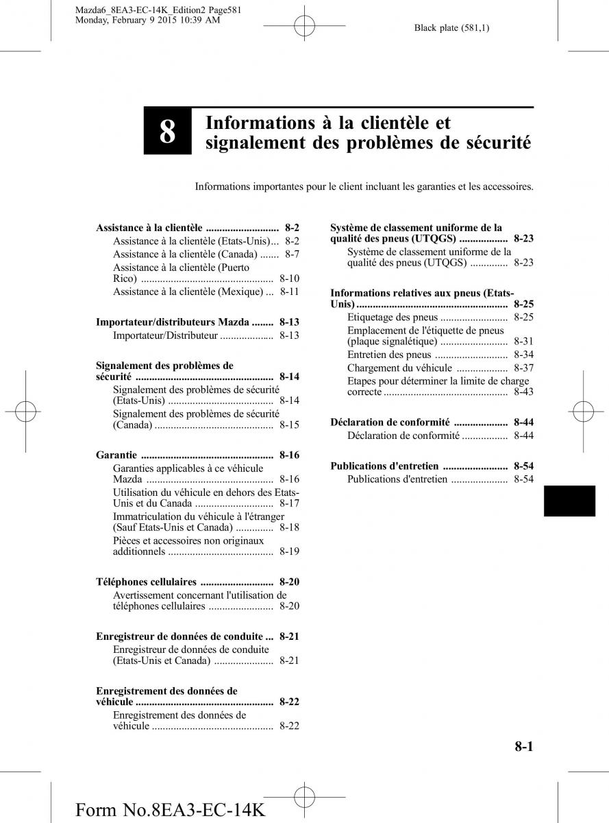 Mazda 6 III 3 manuel du proprietaire / page 581