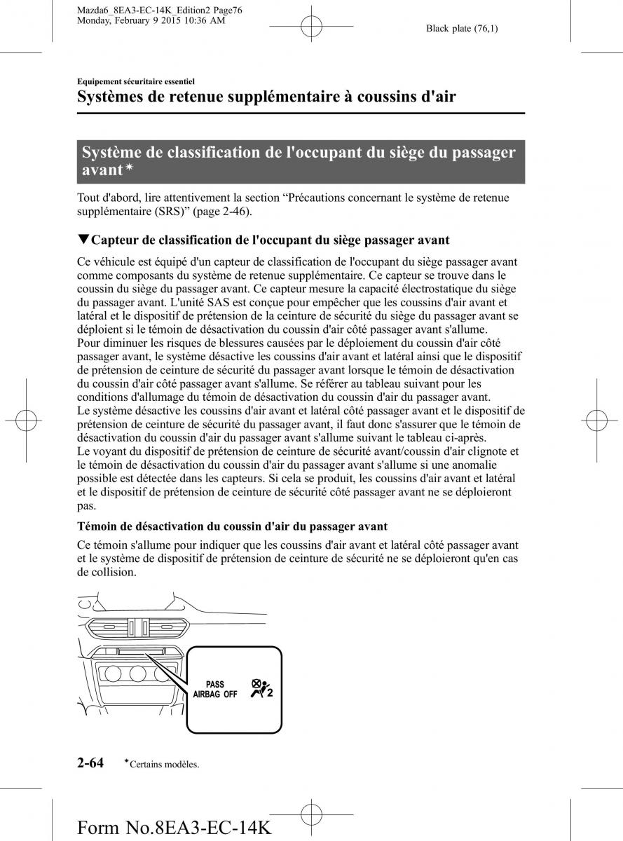 Mazda 6 III 3 manuel du proprietaire / page 76