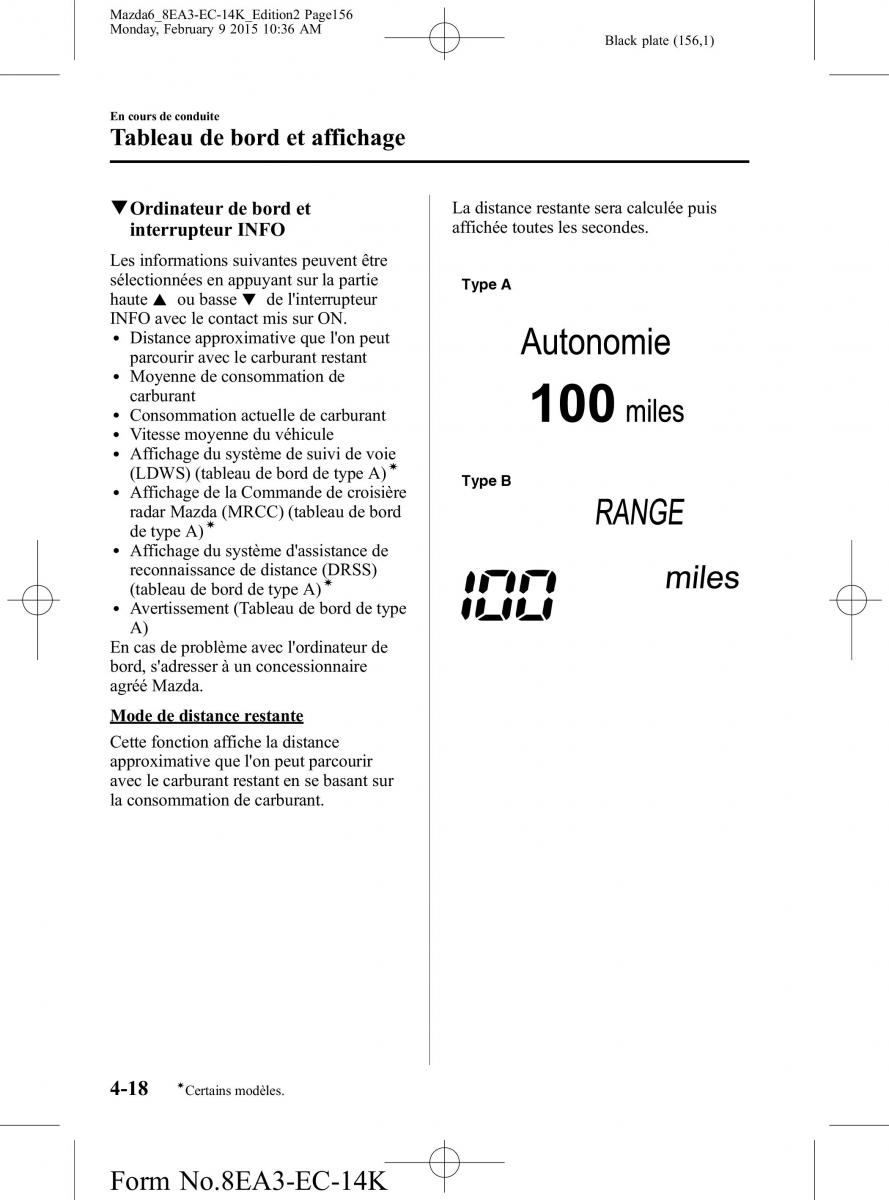 Mazda 6 III 3 manuel du proprietaire / page 156