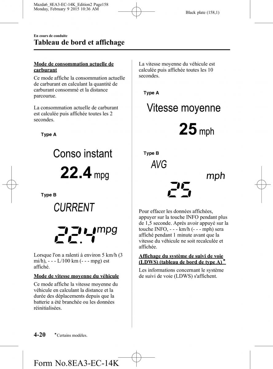 Mazda 6 III 3 manuel du proprietaire / page 158