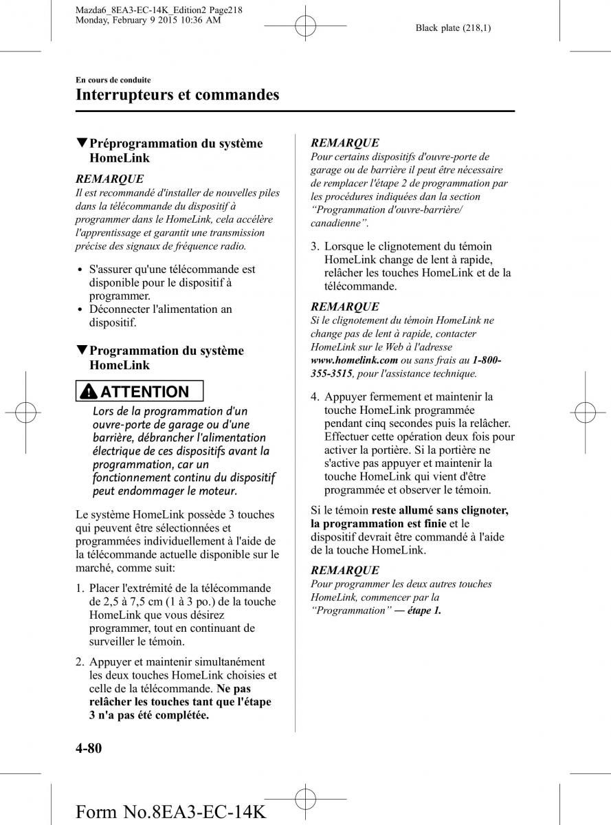 Mazda 6 III 3 manuel du proprietaire / page 218