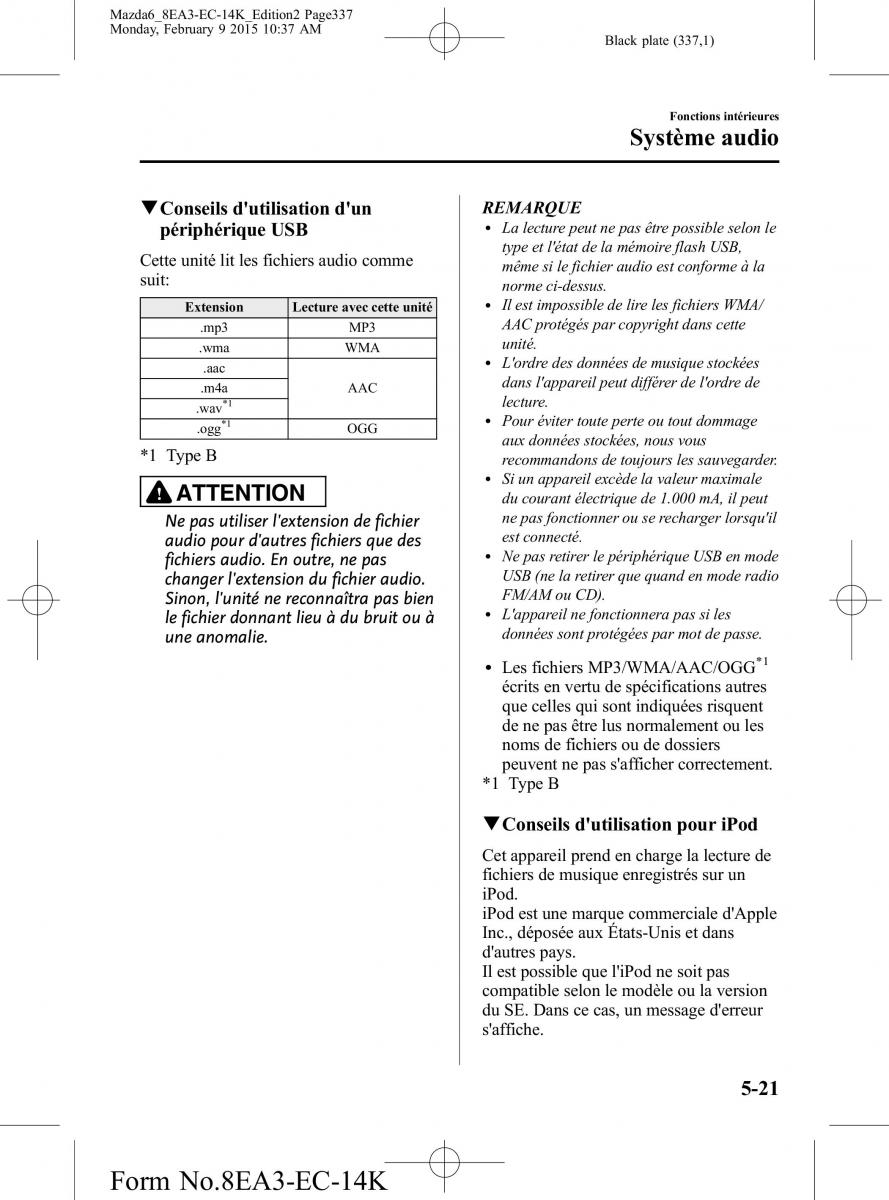 Mazda 6 III 3 manuel du proprietaire / page 337