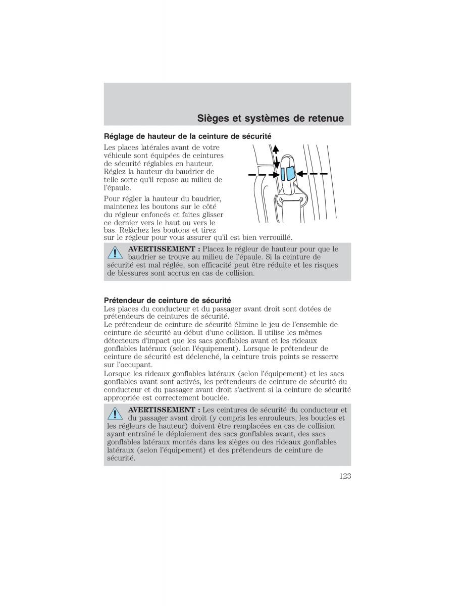 Mazda Tribute manuel du proprietaire / page 123