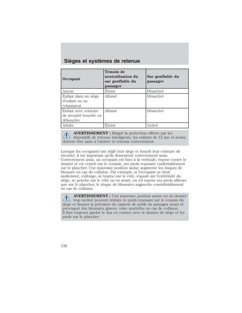 Mazda Tribute manuel du proprietaire / page 138