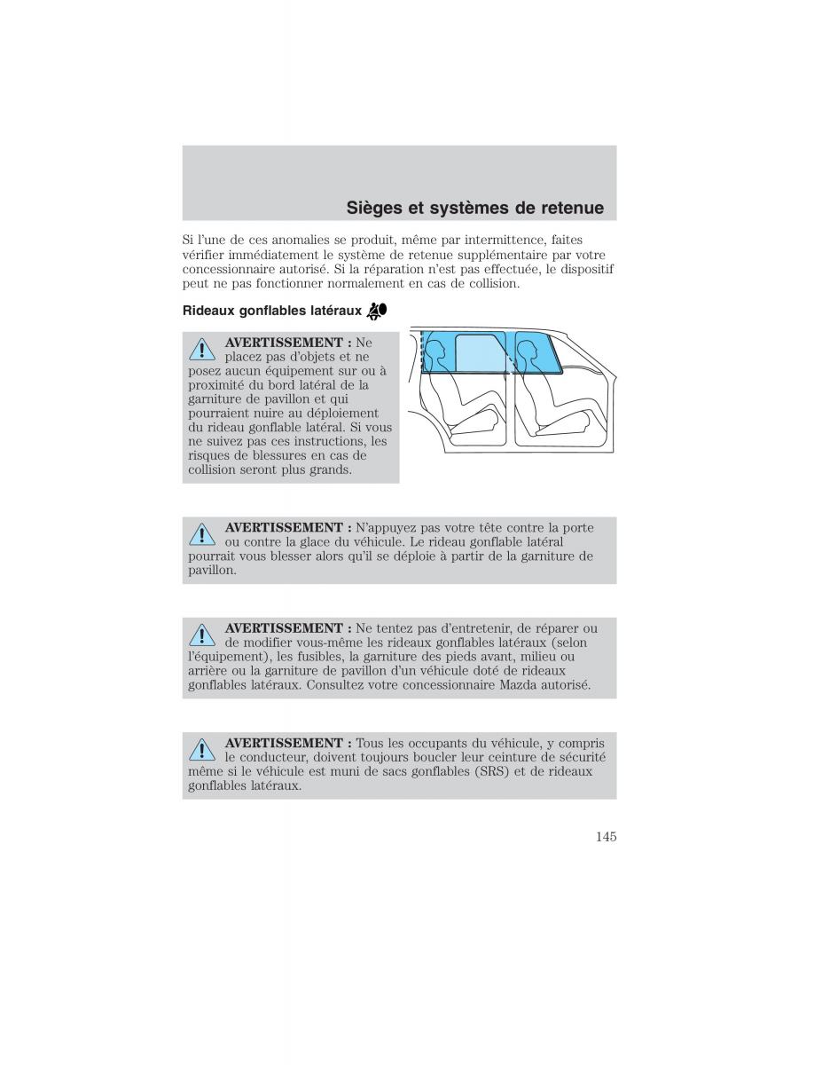 Mazda Tribute manuel du proprietaire / page 145