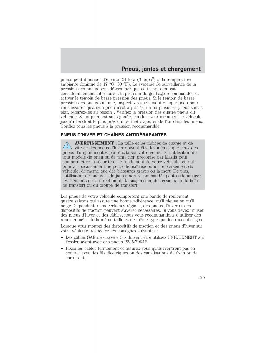 Mazda Tribute manuel du proprietaire / page 195