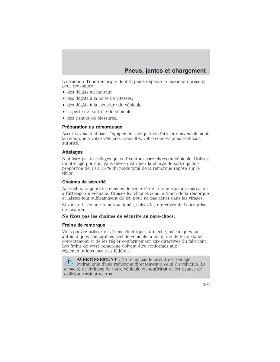 Mazda Tribute manuel du proprietaire / page 207