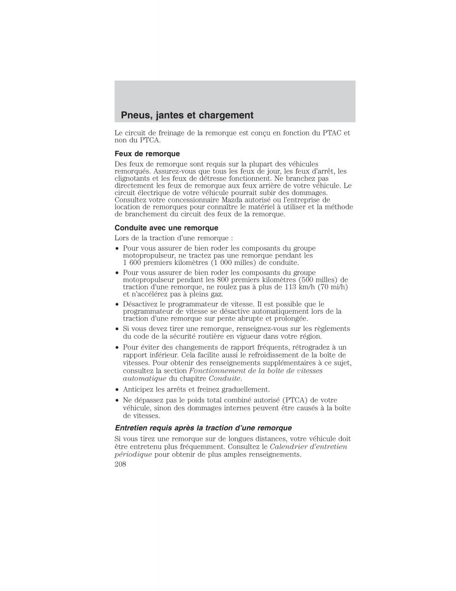 Mazda Tribute manuel du proprietaire / page 208