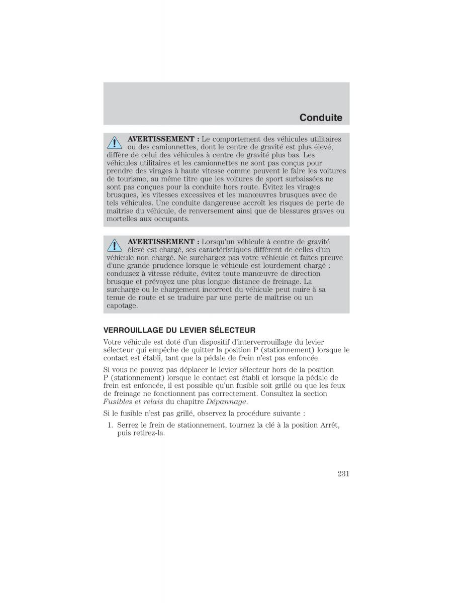 Mazda Tribute manuel du proprietaire / page 231