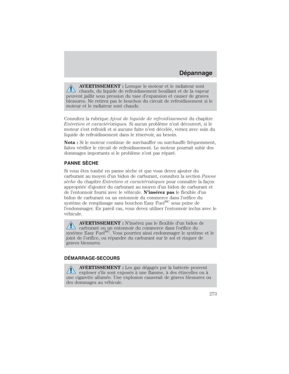 Mazda Tribute manuel du proprietaire / page 273