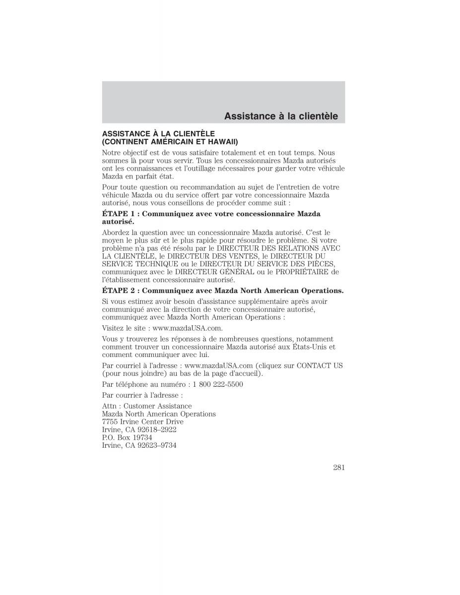 Mazda Tribute manuel du proprietaire / page 281