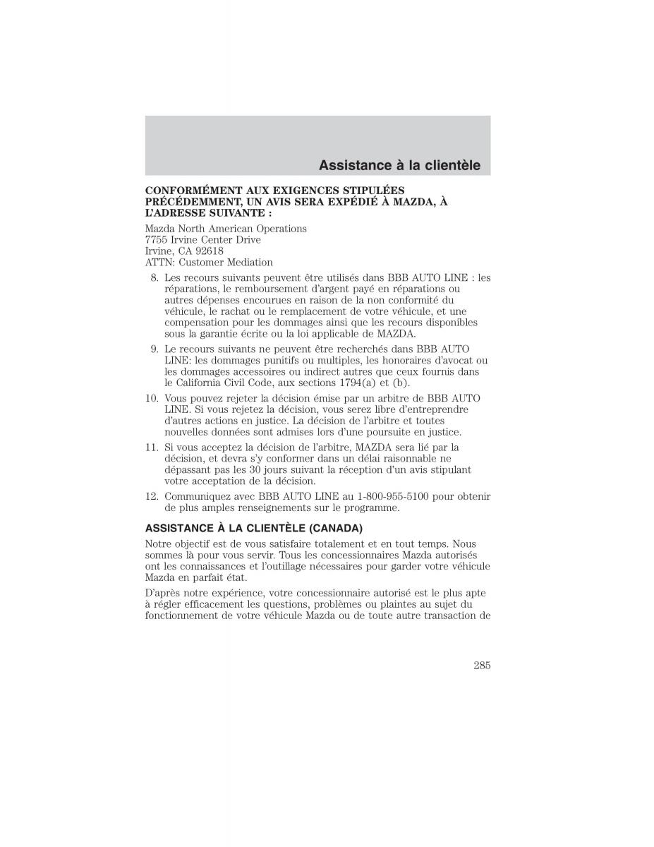 Mazda Tribute manuel du proprietaire / page 285