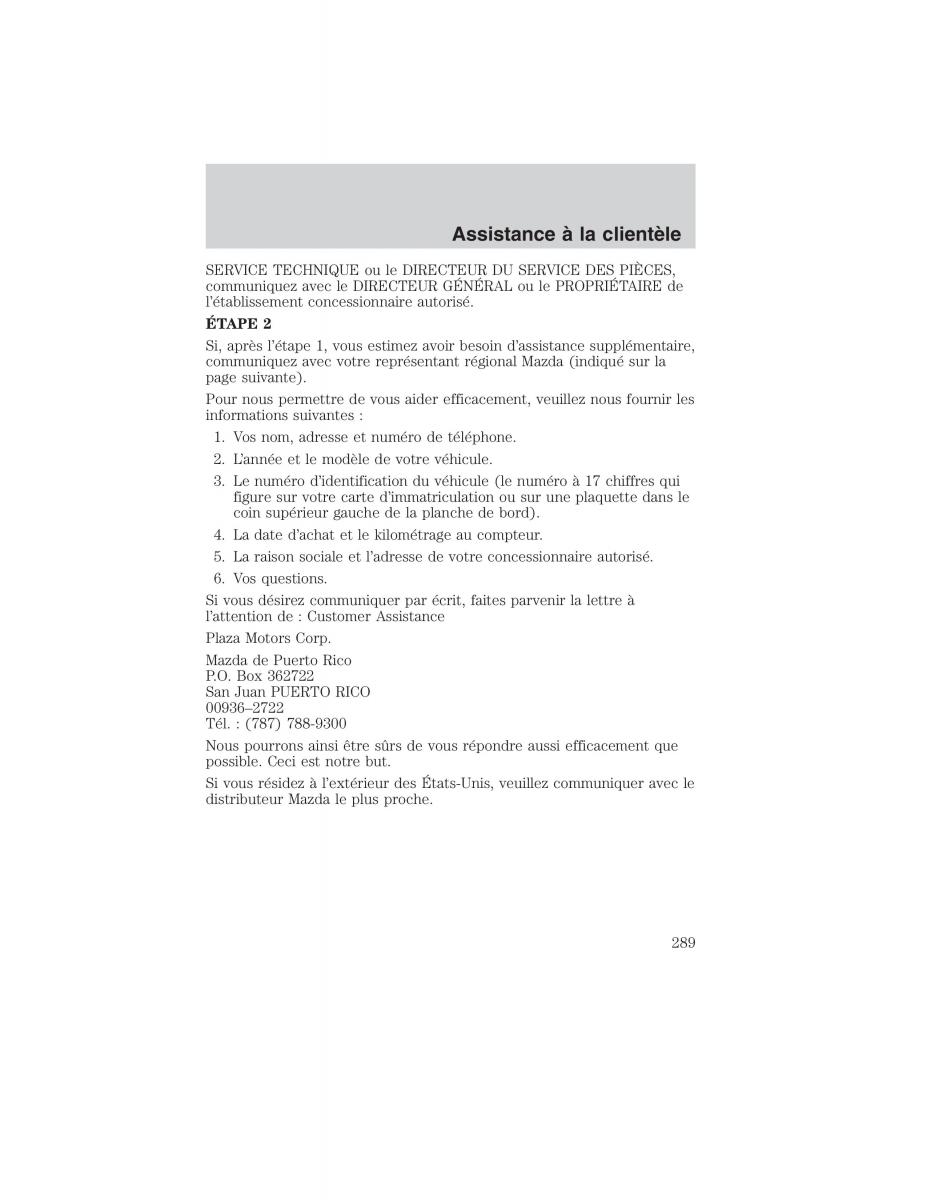 Mazda Tribute manuel du proprietaire / page 289