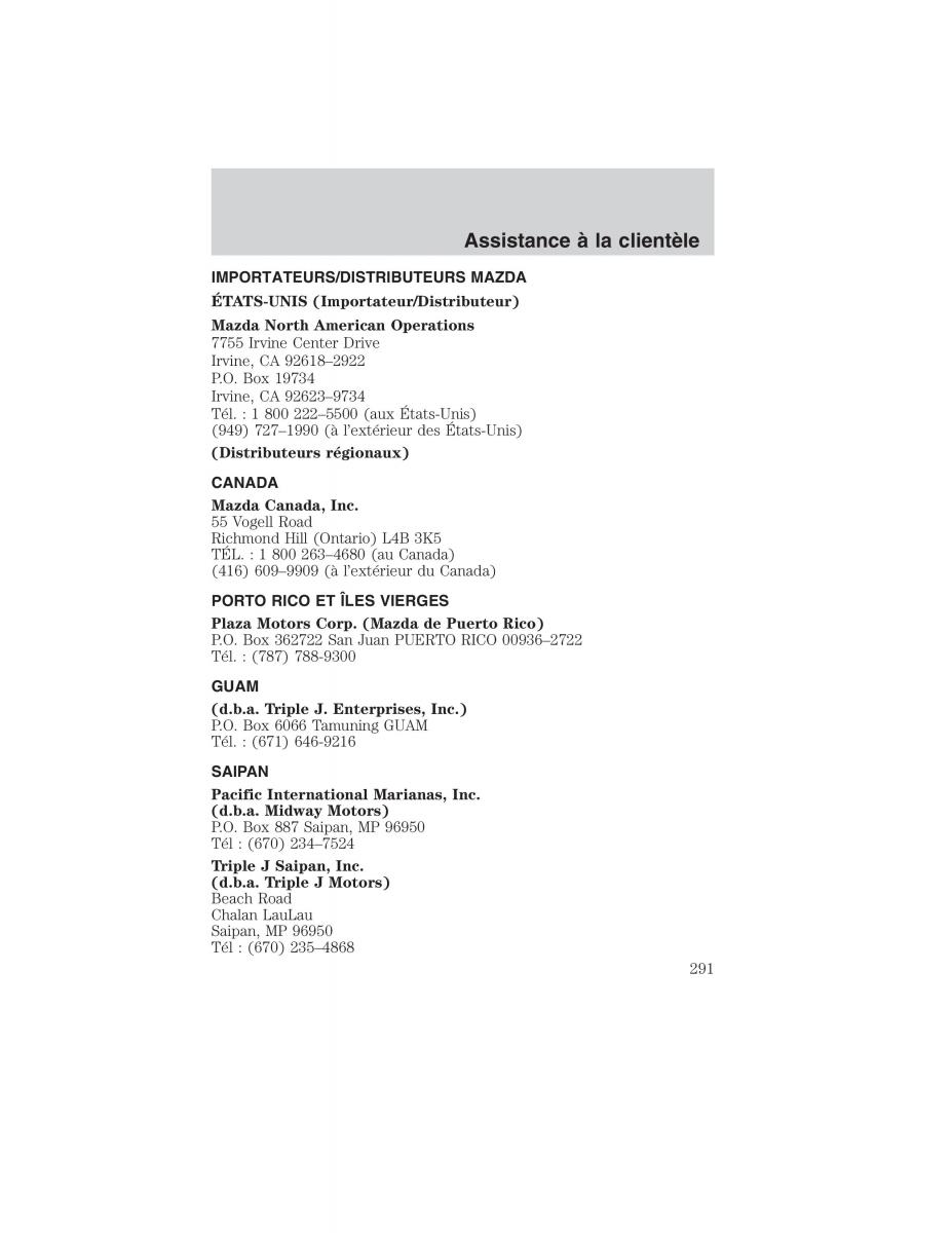 Mazda Tribute manuel du proprietaire / page 291