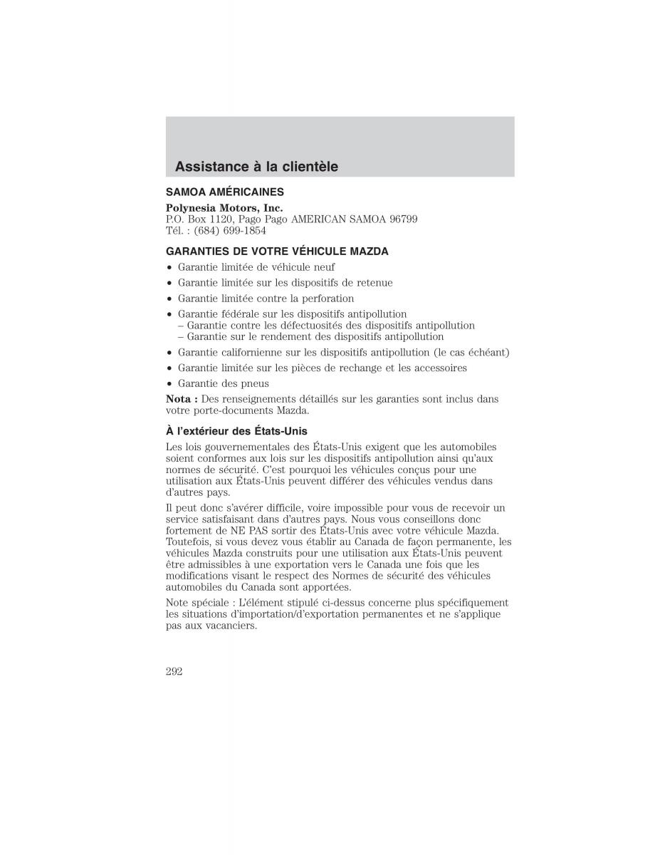 Mazda Tribute manuel du proprietaire / page 292