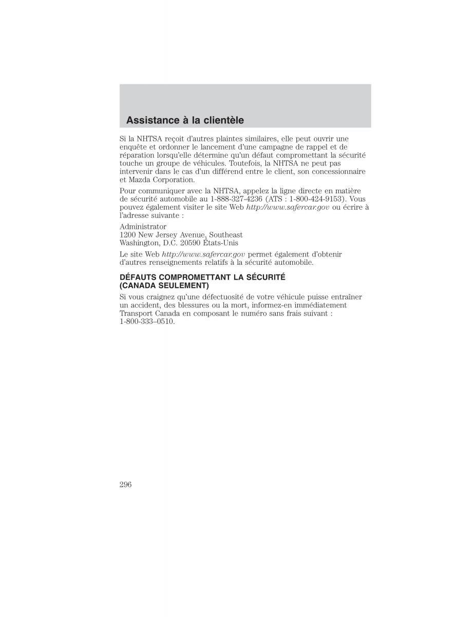 Mazda Tribute manuel du proprietaire / page 296