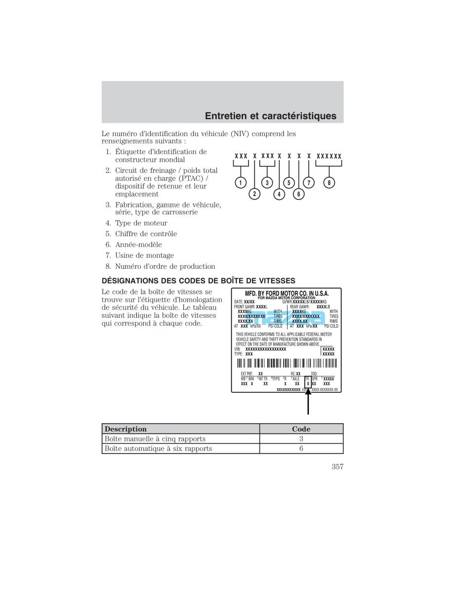 Mazda Tribute manuel du proprietaire / page 357