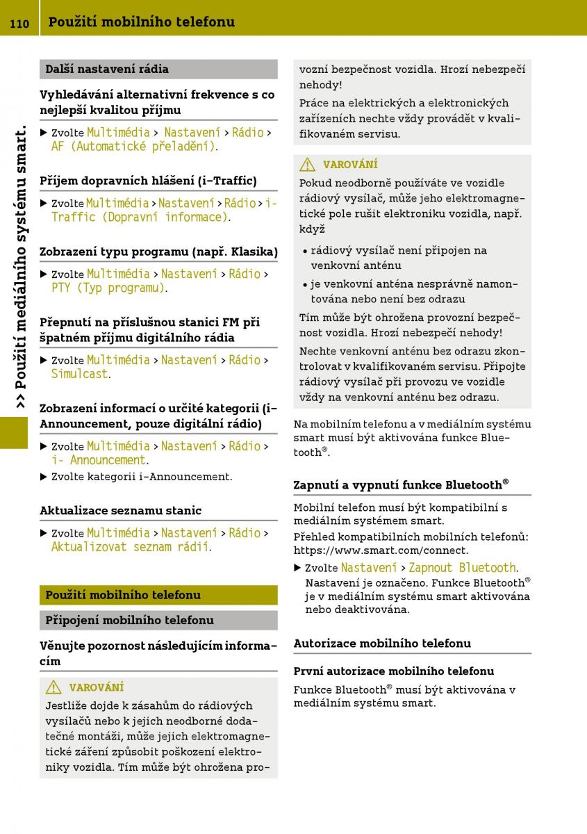 Smart Fortwo III 3 navod k obsludze / page 112