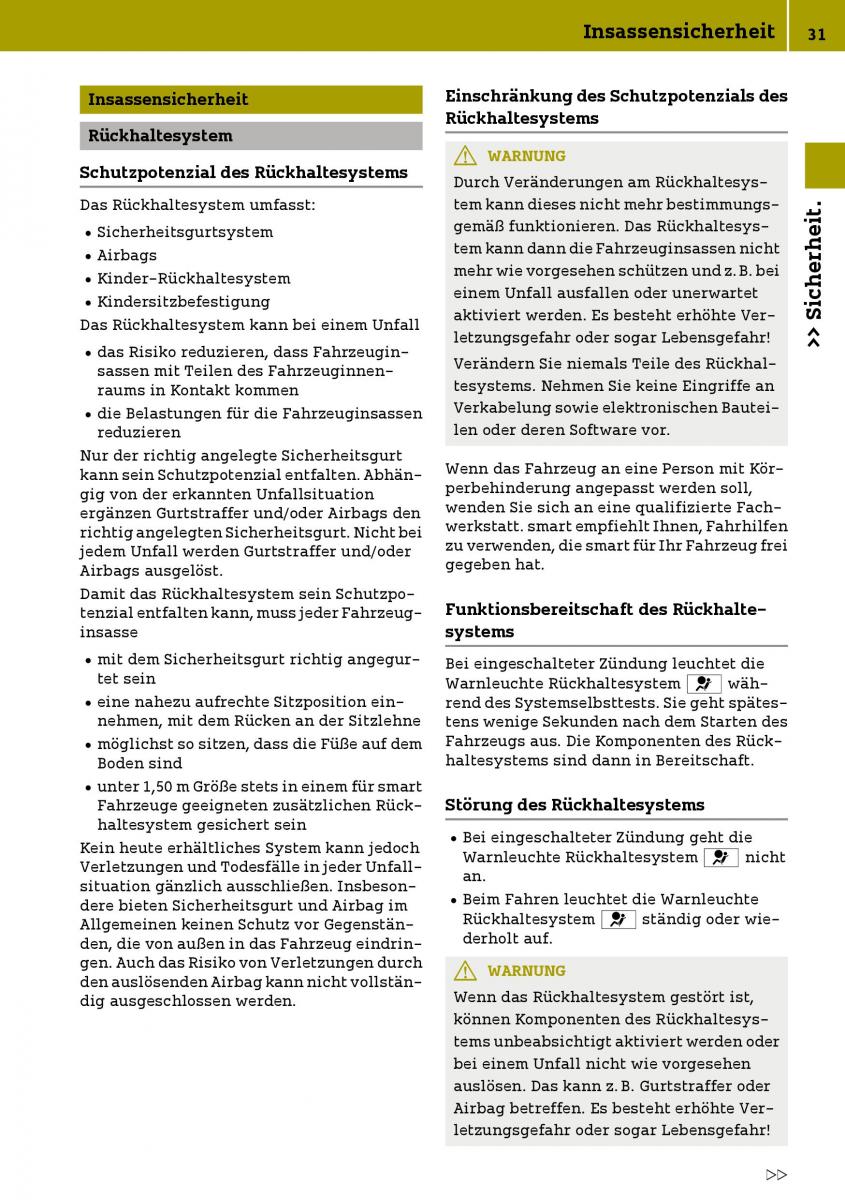 Smart Fortwo III 3 Handbuch / page 33