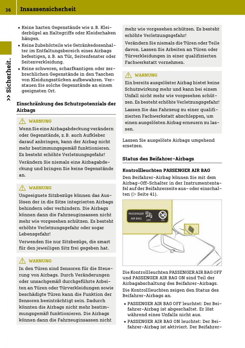 Smart Fortwo III 3 Handbuch / page 38