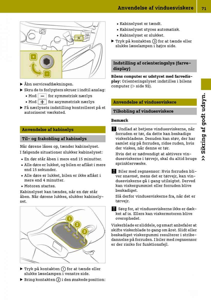 Smart Fortwo III 3 Bilens instruktionsbog / page 73