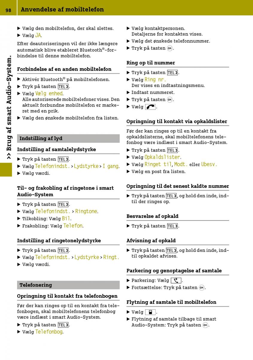 Smart Fortwo III 3 Bilens instruktionsbog / page 100