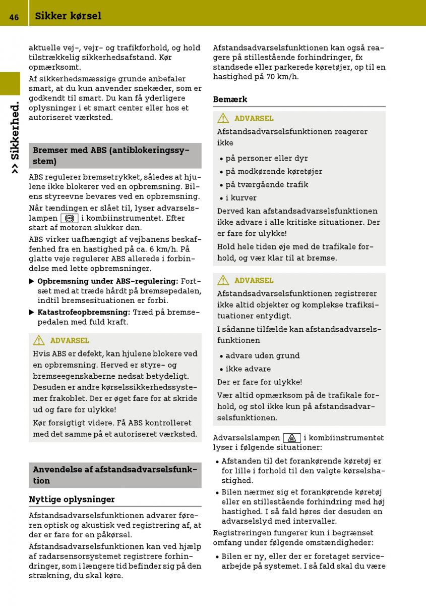 Smart Fortwo III 3 Bilens instruktionsbog / page 48