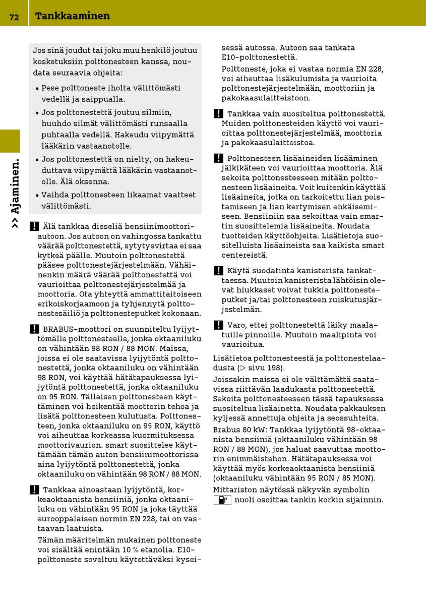 Smart Fortwo III 3 omistajan kasikirja / page 74