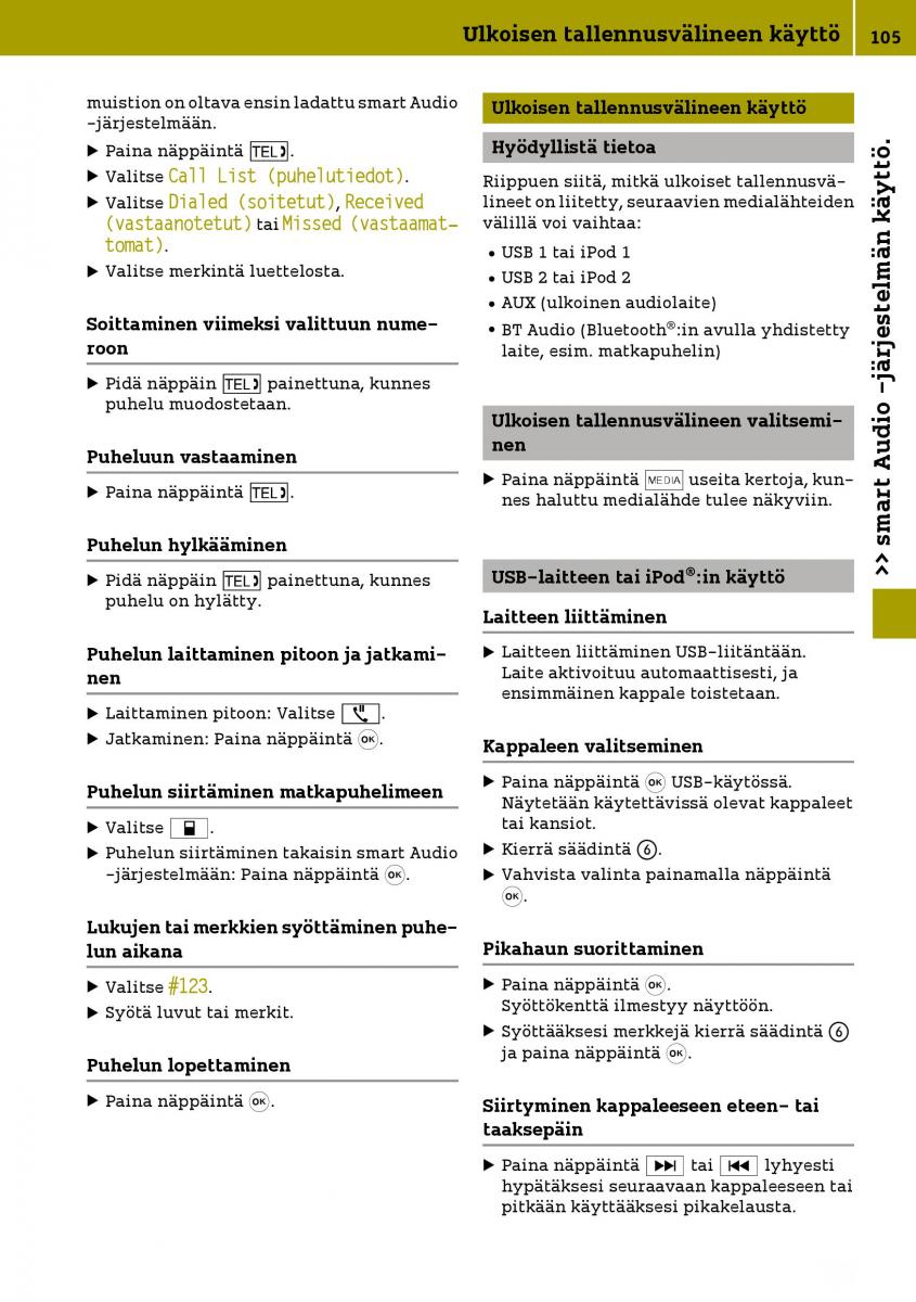 Smart Fortwo III 3 omistajan kasikirja / page 107