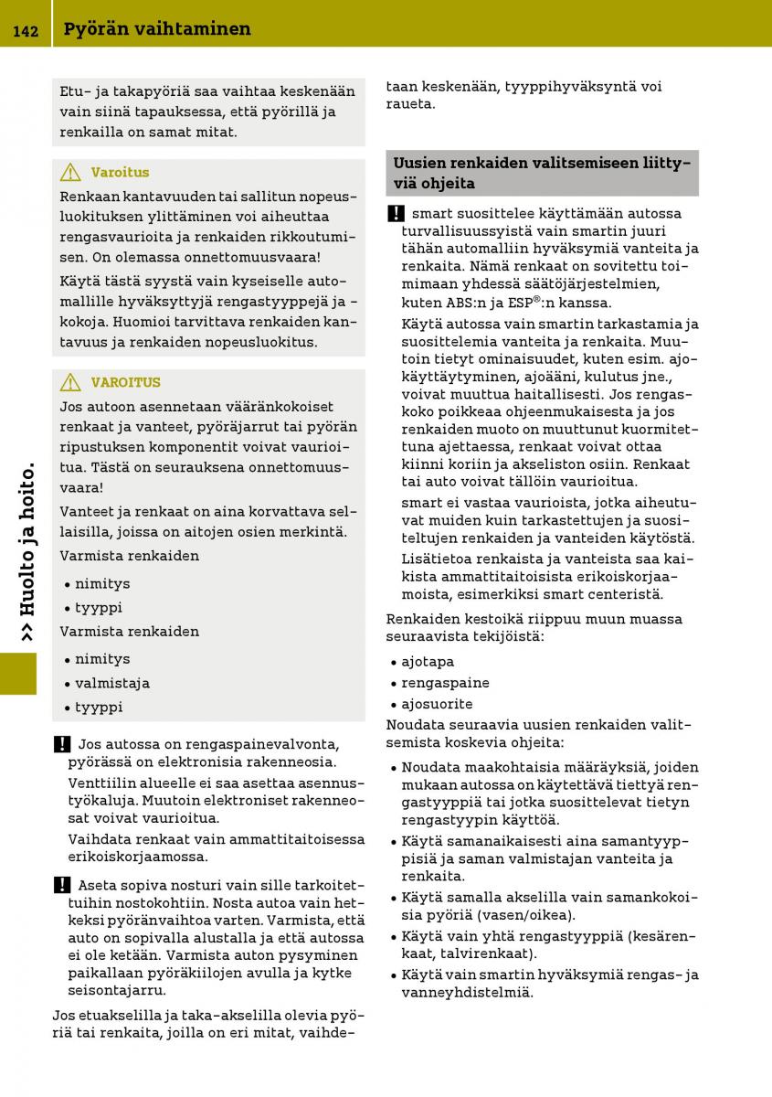 Smart Fortwo III 3 omistajan kasikirja / page 144