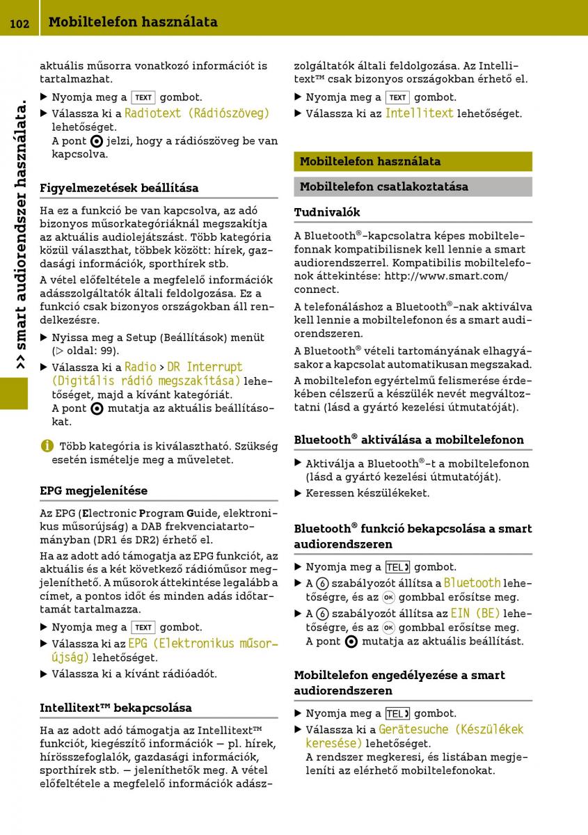 Smart Fortwo III 3 Kezelesi utmutato / page 104