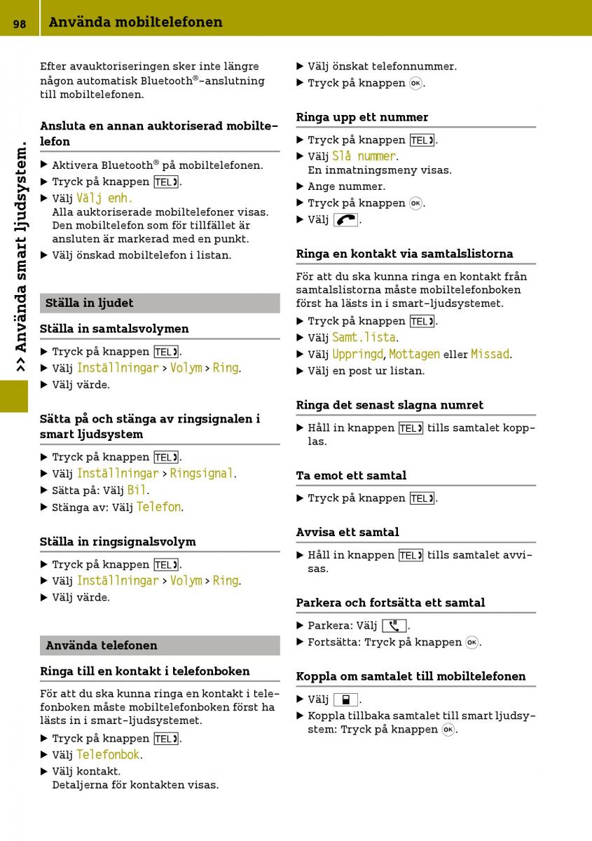 Smart Fortwo III 3 instruktionsbok / page 100