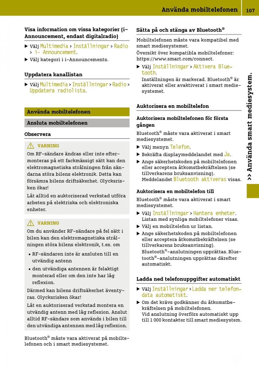 Smart Fortwo III 3 instruktionsbok / page 109