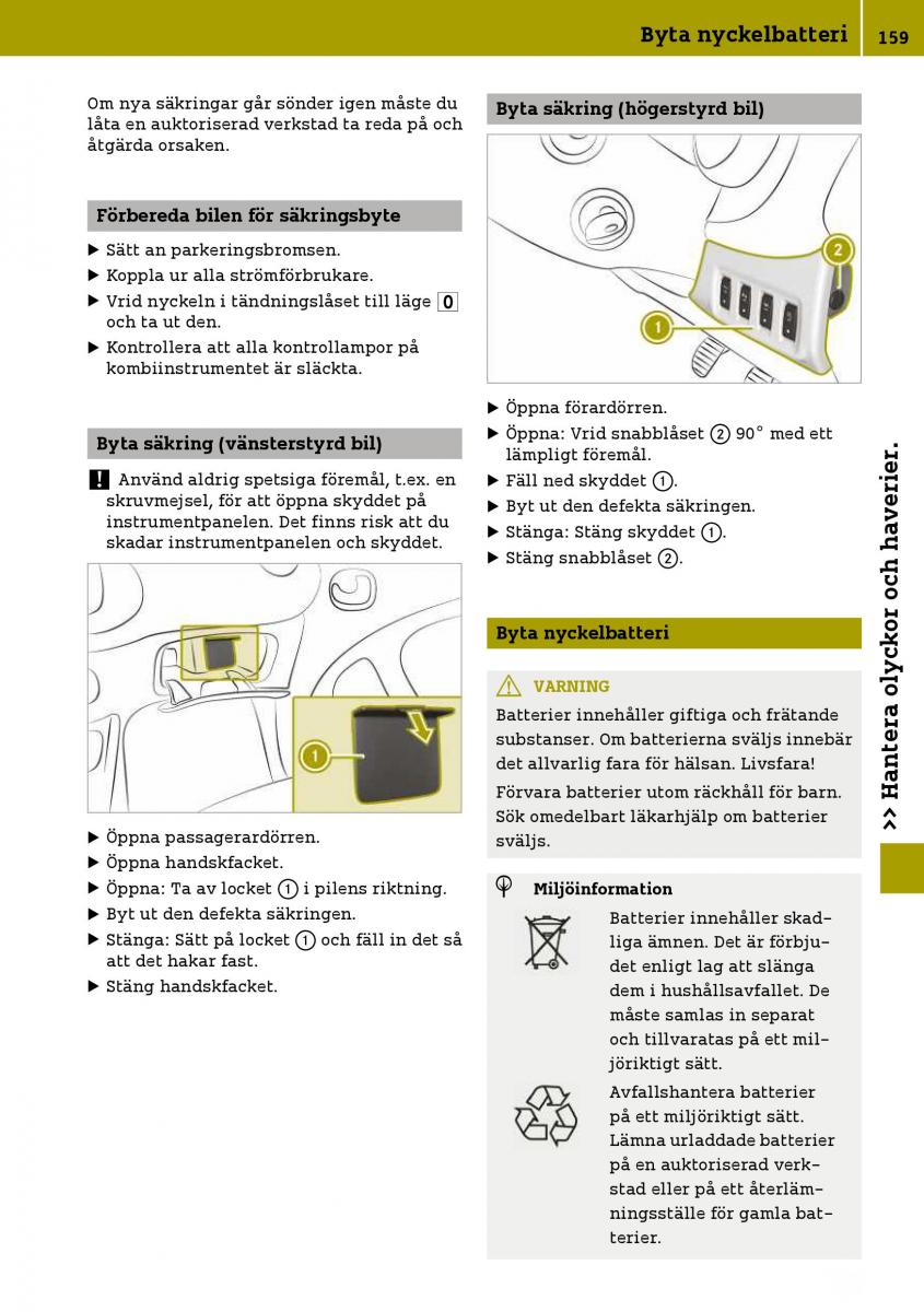 Smart Fortwo III 3 instruktionsbok / page 161