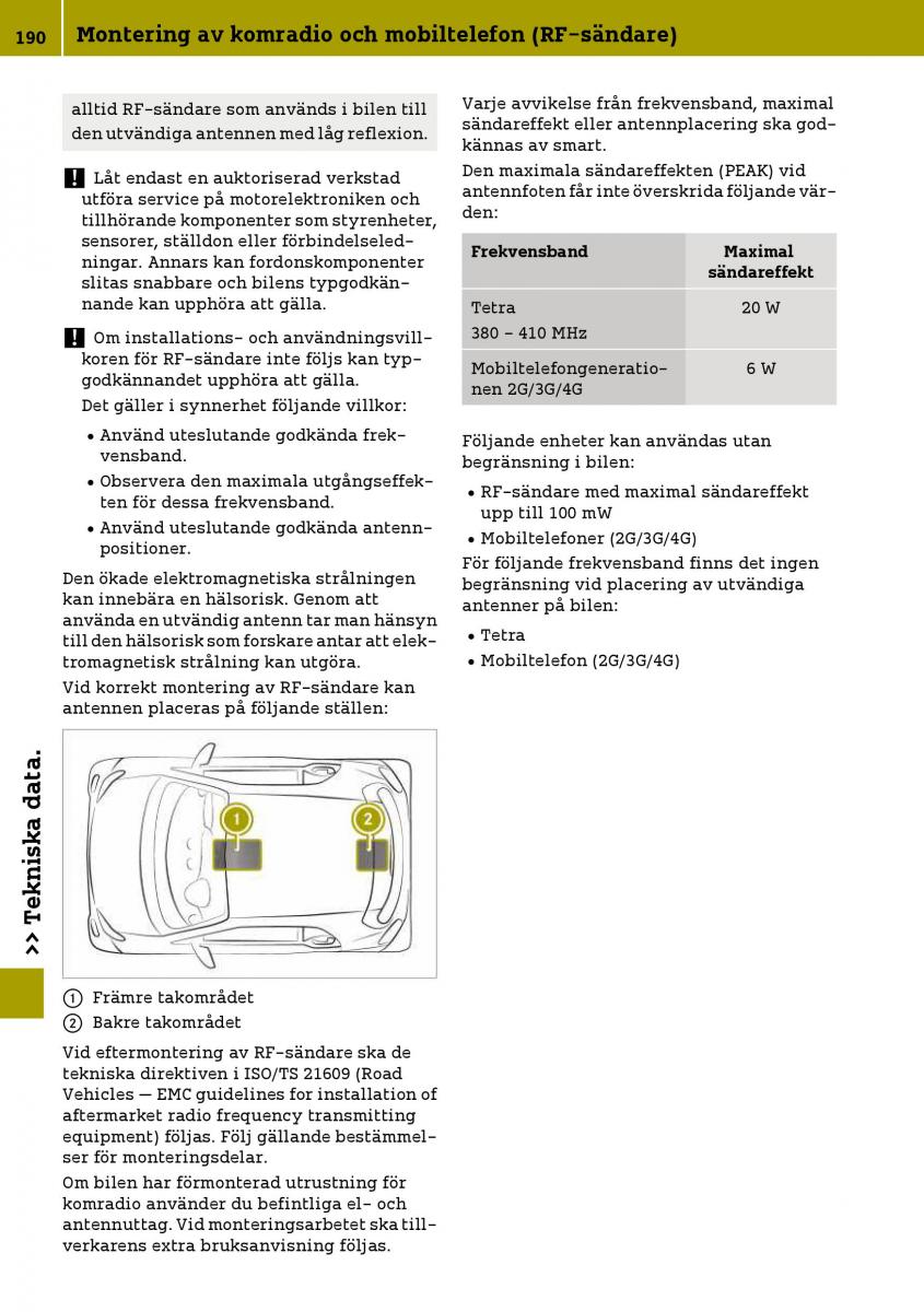 Smart Fortwo III 3 instruktionsbok / page 192