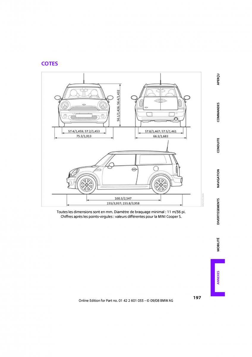 Mini Clubman manuel du proprietaire / page 199