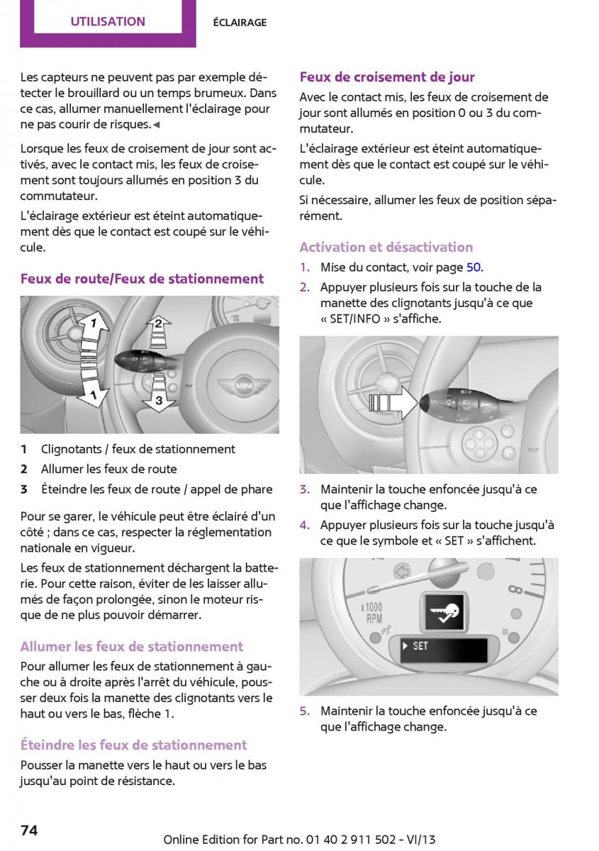 Mini Paceman manuel du proprietaire / page 74