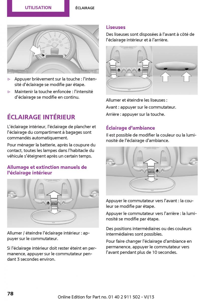 Mini Paceman manuel du proprietaire / page 78