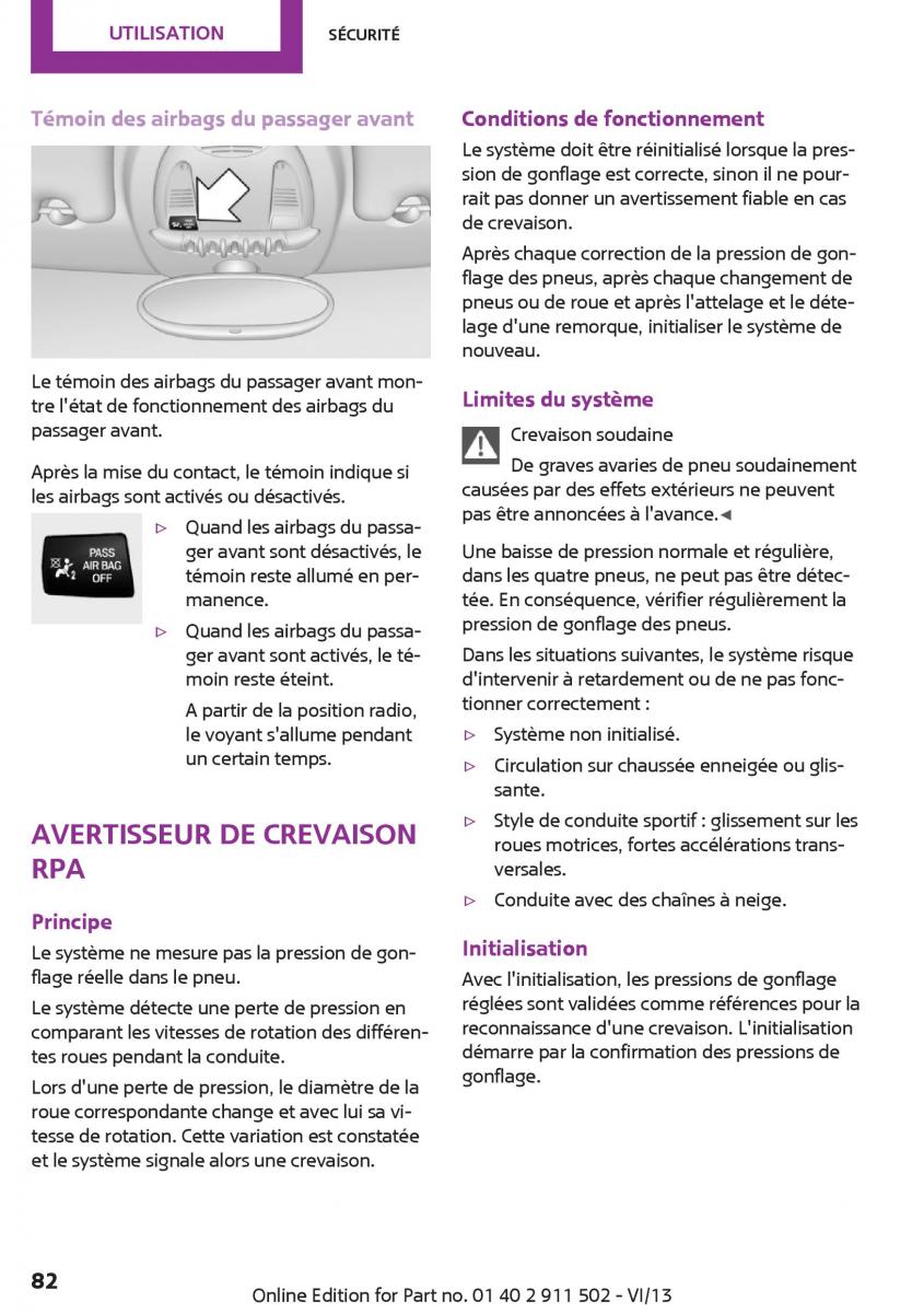 Mini Paceman manuel du proprietaire / page 82