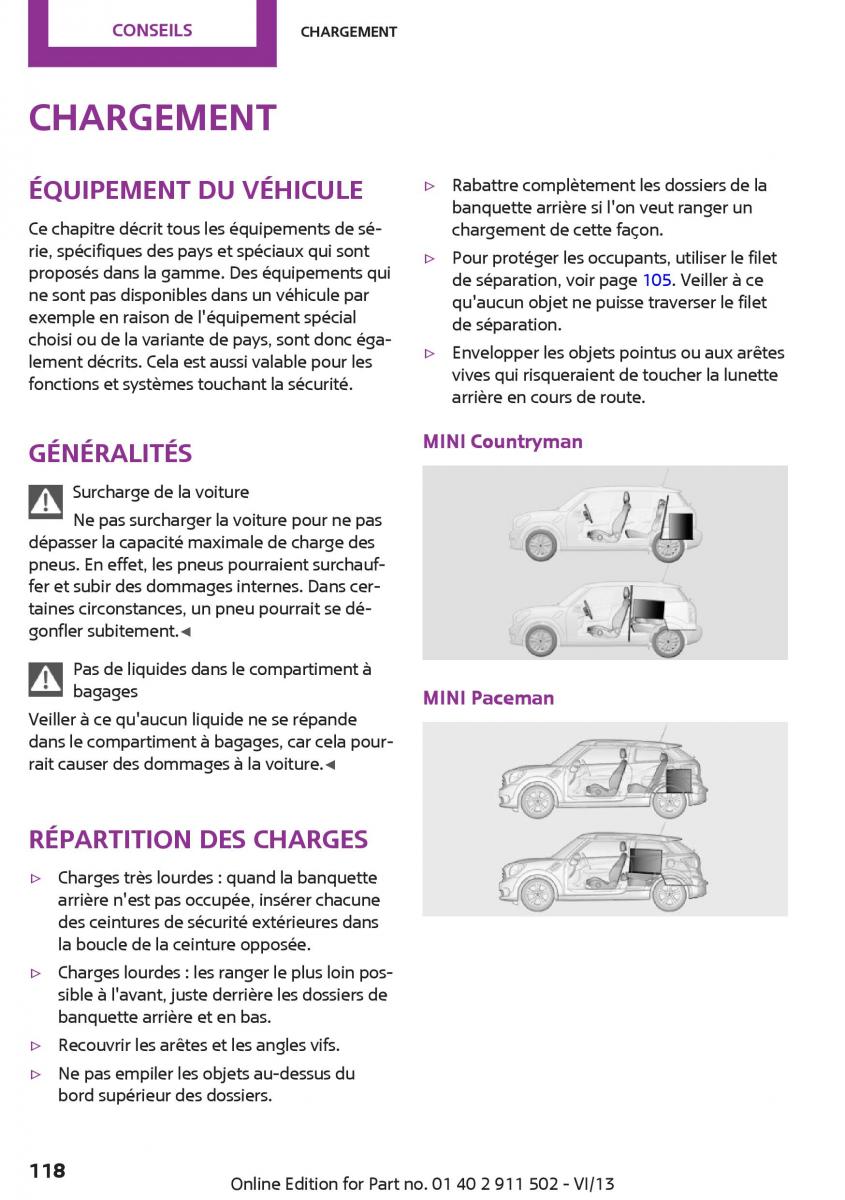 Mini Paceman manuel du proprietaire / page 118