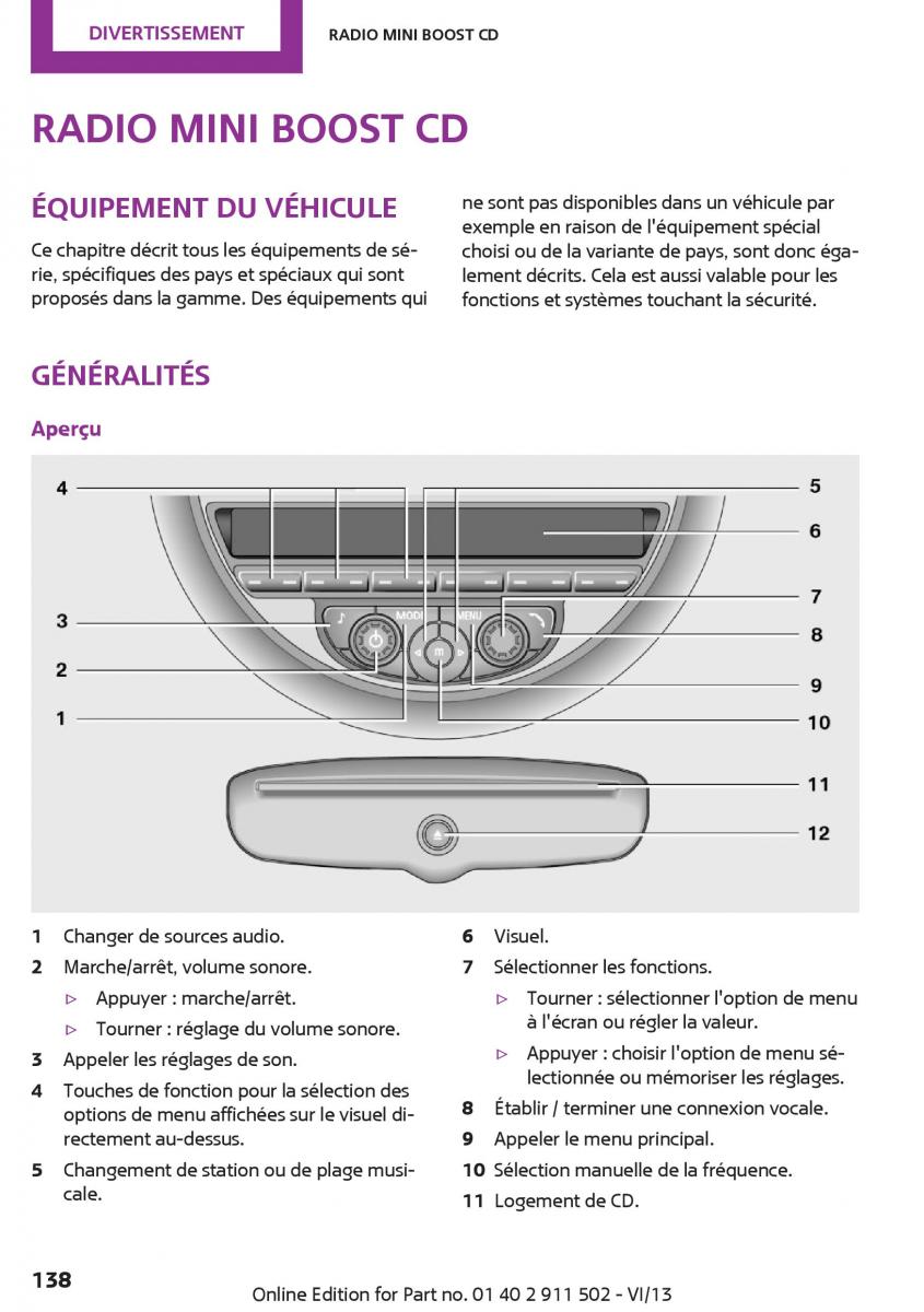 Mini Paceman manuel du proprietaire / page 138