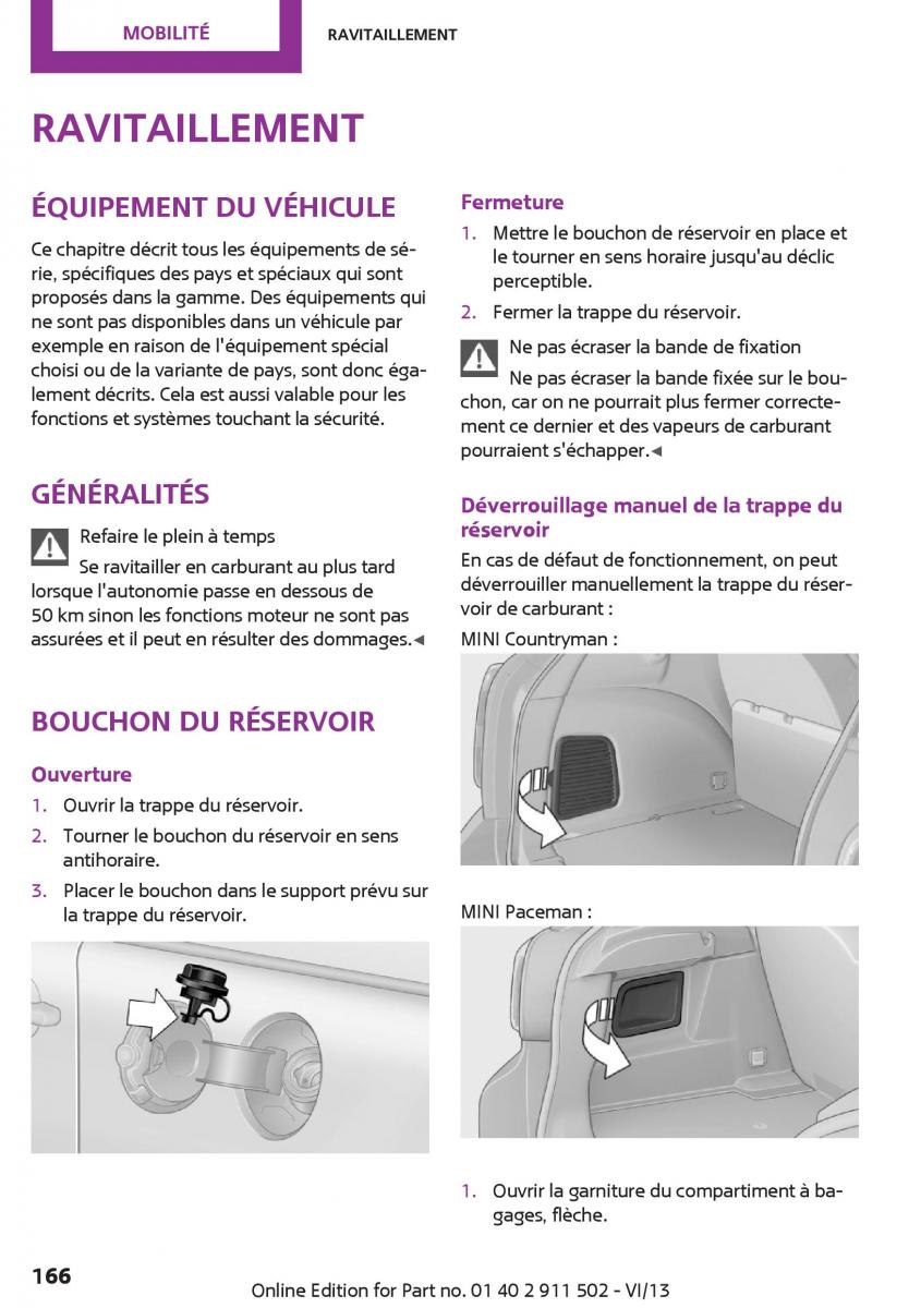 Mini Paceman manuel du proprietaire / page 166