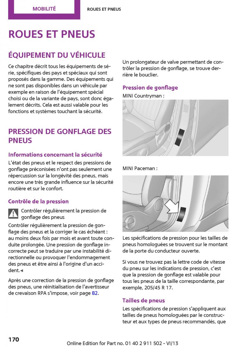 Mini Paceman manuel du proprietaire / page 170