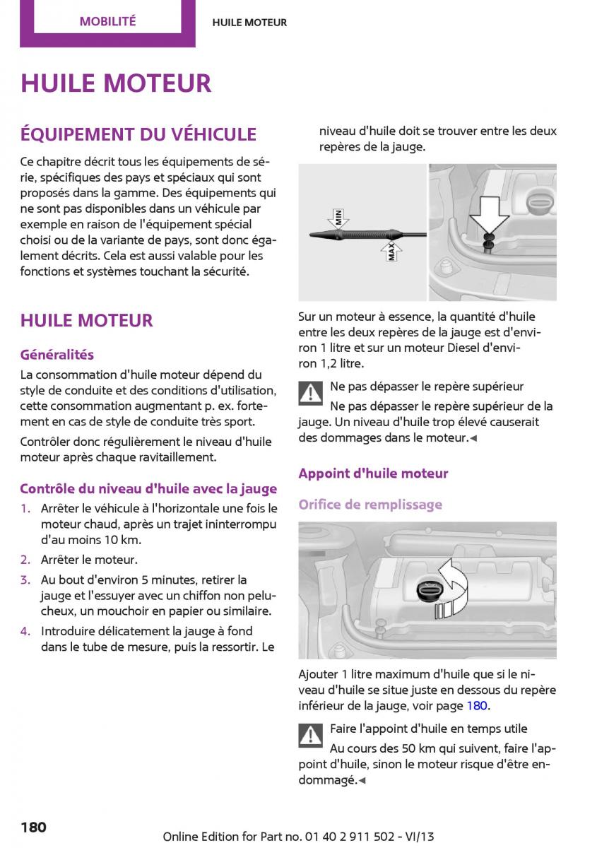 Mini Paceman manuel du proprietaire / page 180