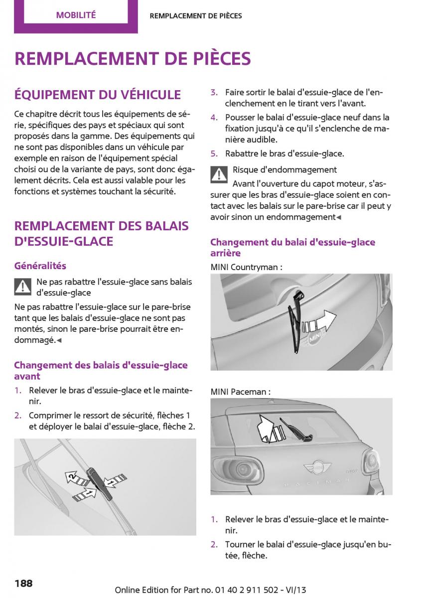 Mini Paceman manuel du proprietaire / page 188