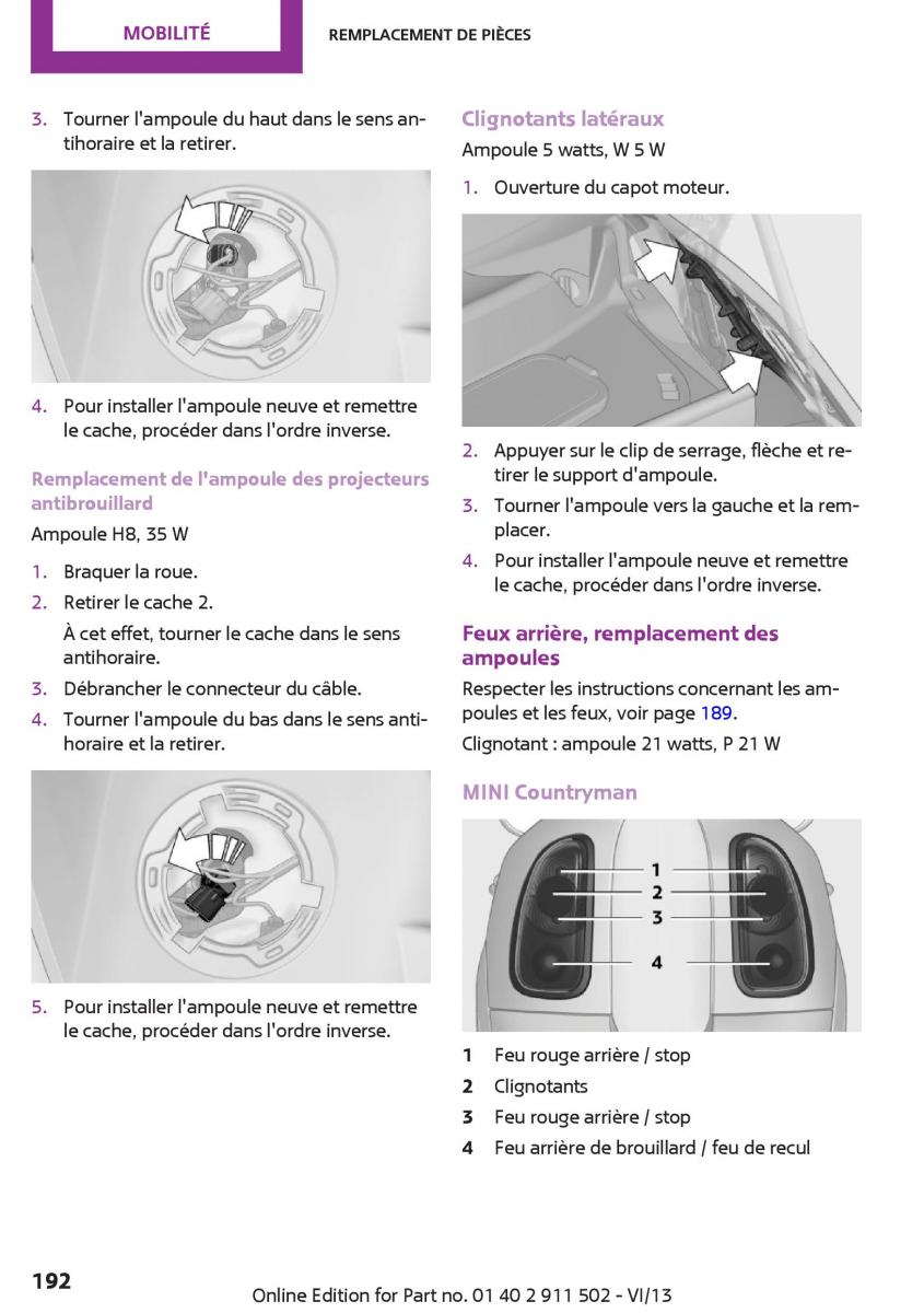 Mini Paceman manuel du proprietaire / page 192