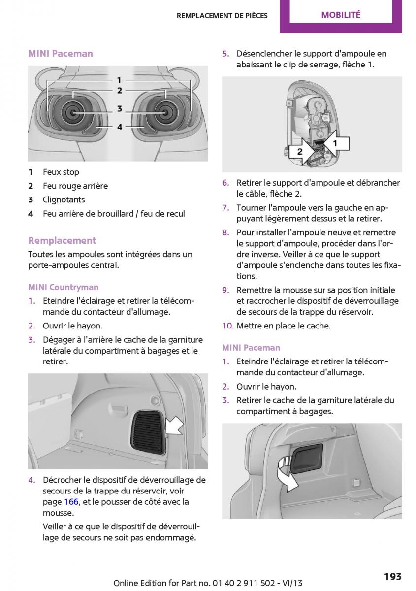 Mini Paceman manuel du proprietaire / page 193