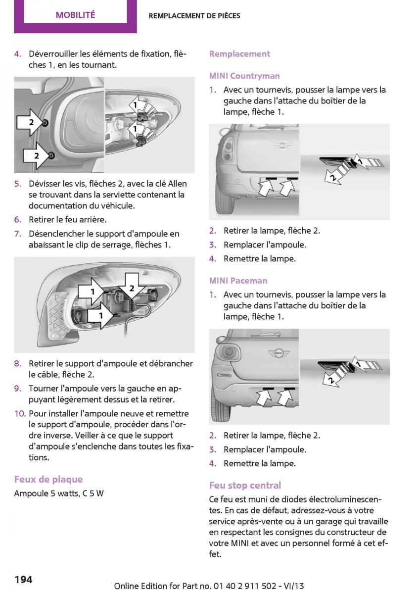 Mini Paceman manuel du proprietaire / page 194