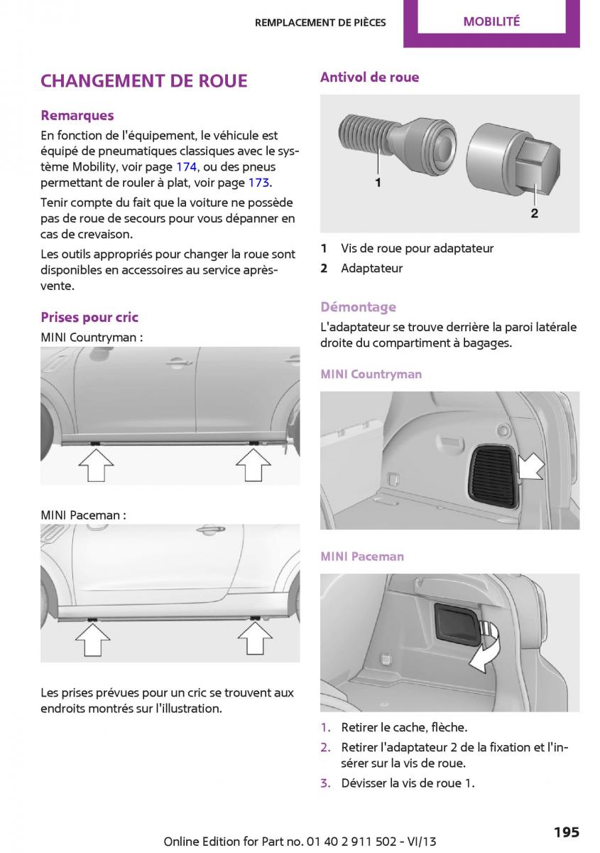 Mini Paceman manuel du proprietaire / page 195