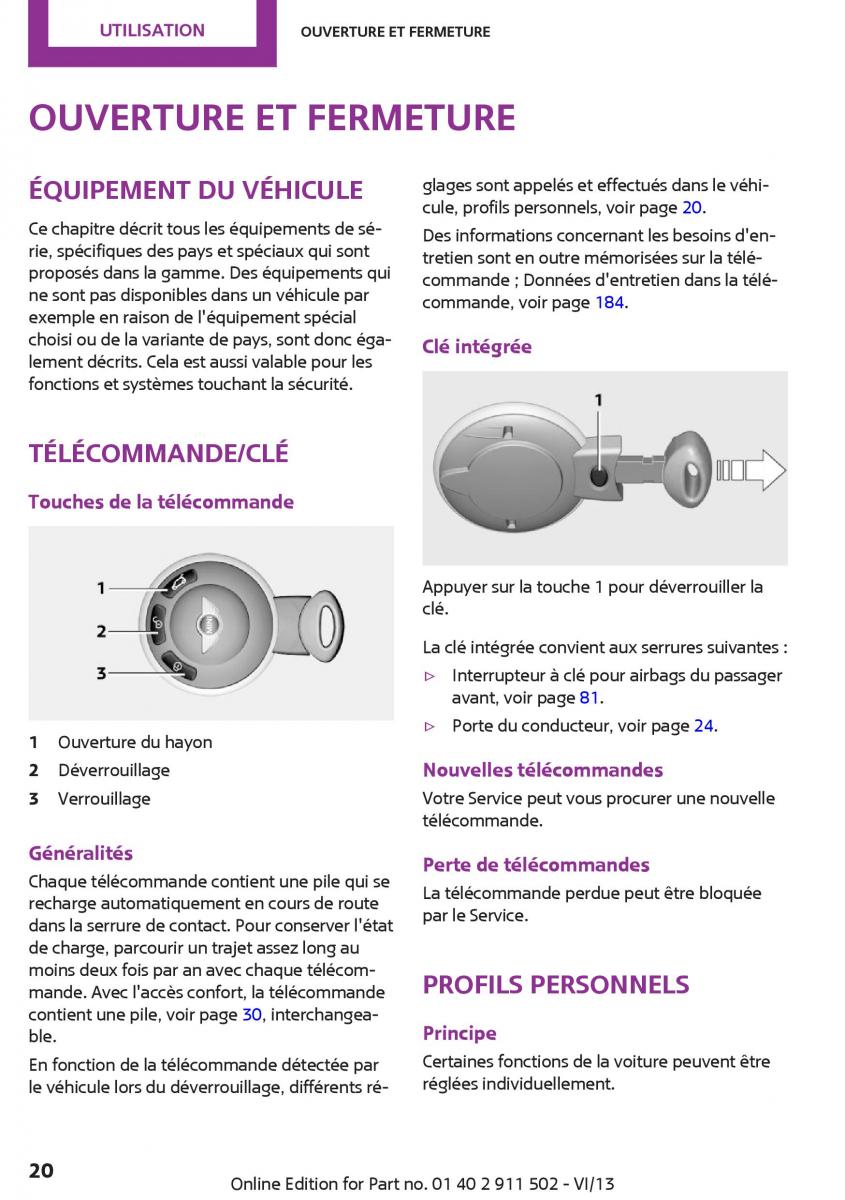 Mini Paceman manuel du proprietaire / page 20